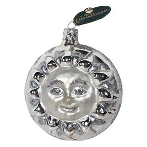 Christborn Celestial Sun Moon Ornament Christmas Glass Germany Silver Glitter